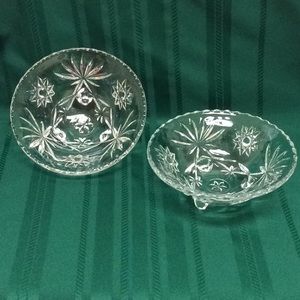 Vintage 3 Footed Bowl Clear Cut Glass Star of David Palm Leaf Design